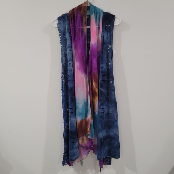 Womens Open Cardigan Size Medium Sheer Sleeveless Colorful Bohemian Indie Fairy - Picture 1 of 8